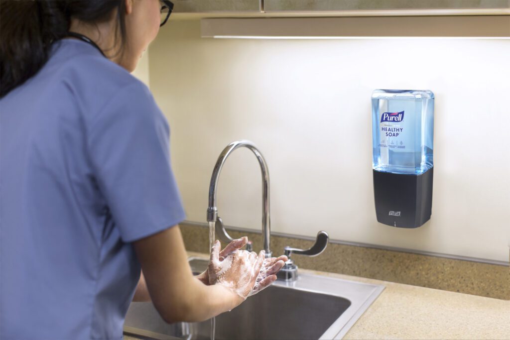 Purell Healthy Soap Dispenser in Use for Effective Hand Hygiene